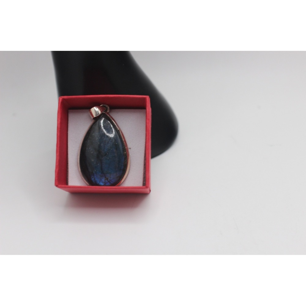 Blue Teardrop Pendant Gemstone Probable Labradorite 925 Silver Bezel Cabochon